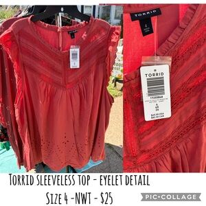 Torrid Red Sleeveless Eyelet Blouse